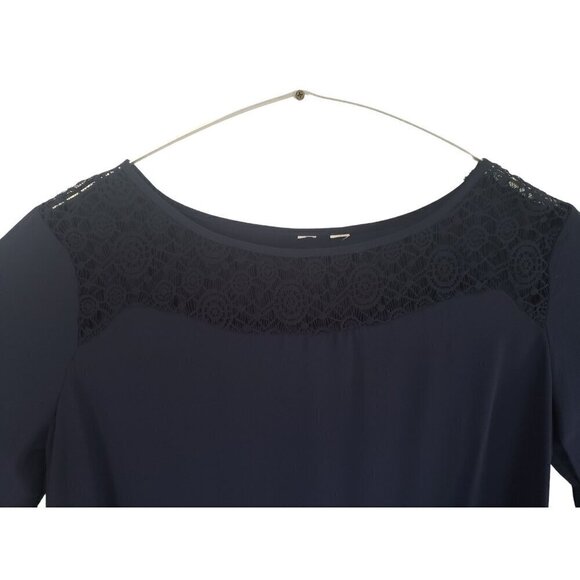 Women's navy with lace scoop neck blouse, size XL - Picture 2 of 6